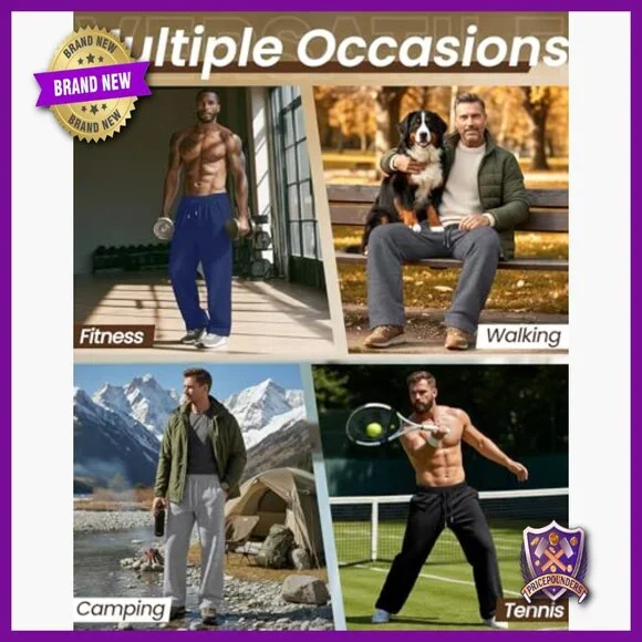 4 Pack Men's Lightweight Sweatpants Athletic Wide Leg Joggers with Pockets